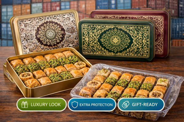 Premium gift tins for Turkish baklava export to retail and gifting markets