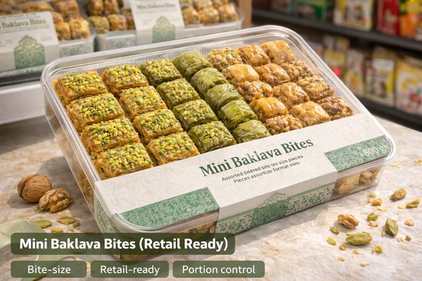 Mini Baklava Bites (Retail Ready) Mini baklava bites retail ready — portion-controlled bite-size Turkish baklava for export